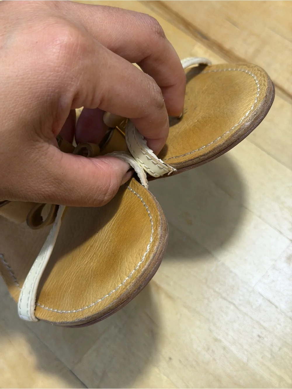 Tory Burch Two-Tone Tan and White Bow Leather Slingback Sandals